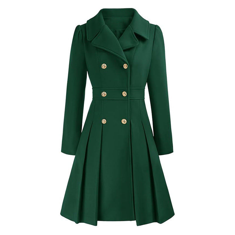 Women's Windbreaker Lapel Double Breasted Pocket A- Line Pea Coat