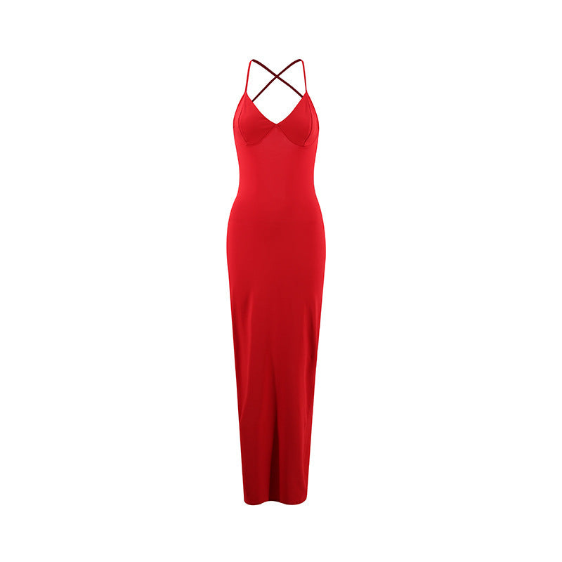 Women's Backless Cross Shoulder Strap Pleated Dress