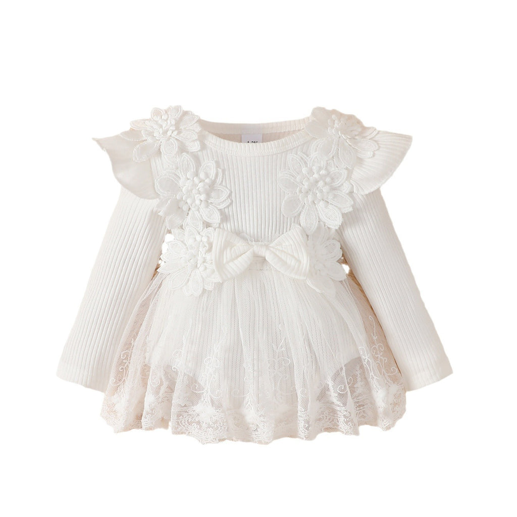Infant Toddler Lace Flower Long Sleeve Jumpsuit Princess Princess Dress