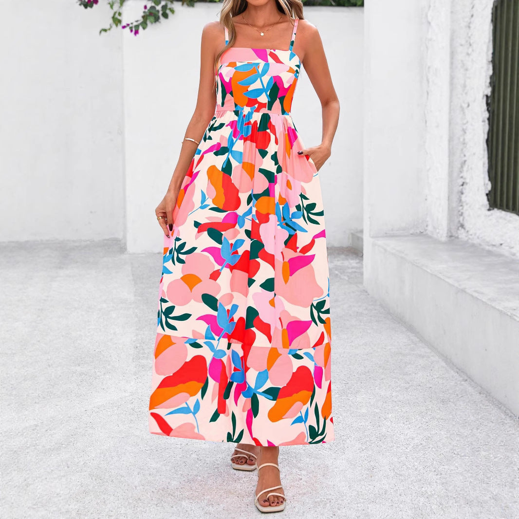 Fashion Lady Striped Spaghetti Straps Backless Dress