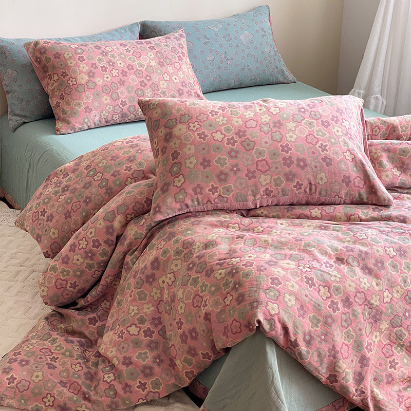 French Yarn-dyed Jacquard Double-layer Yarn Cotton Gauze Four-piece Set