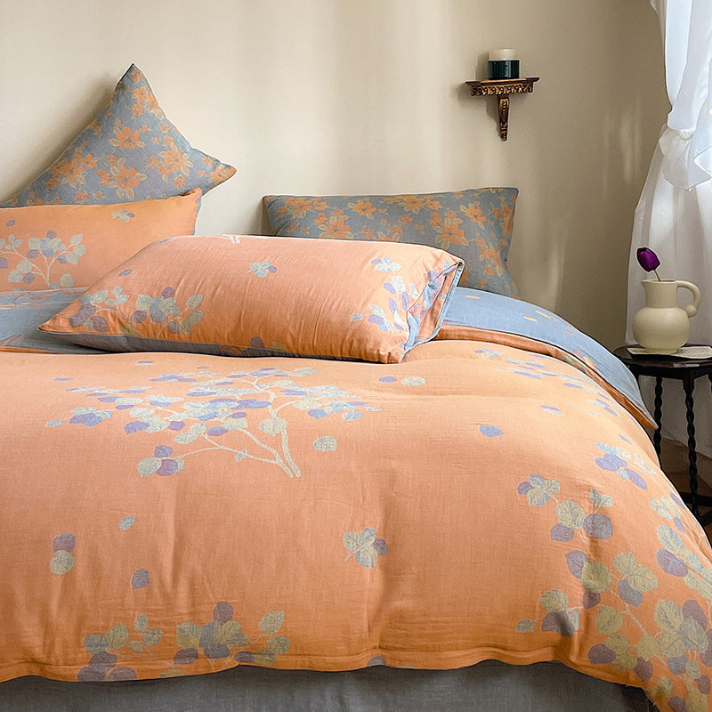 French Yarn-dyed Jacquard Double-layer Yarn Cotton Gauze Four-piece Set