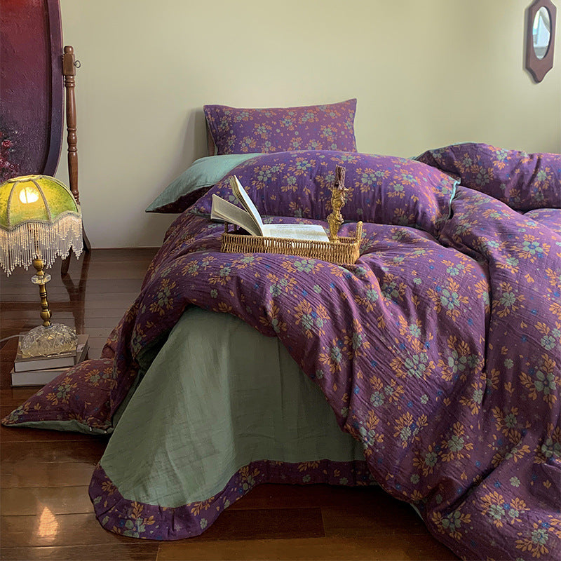 French Yarn-dyed Jacquard Double-layer Yarn Cotton Gauze Four-piece Set