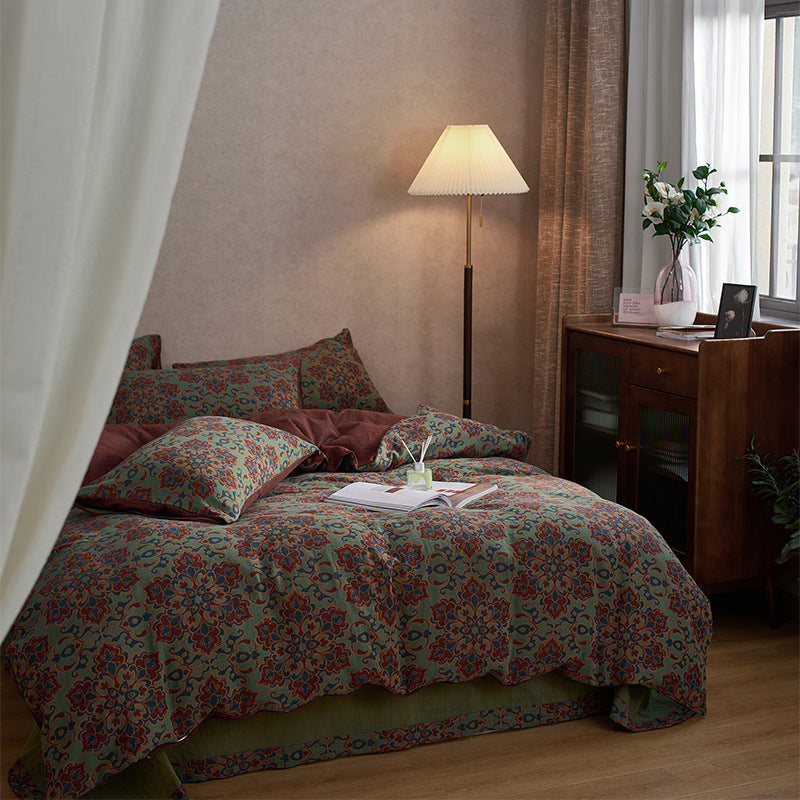 French Yarn-dyed Jacquard Double-layer Yarn Cotton Gauze Four-piece Set