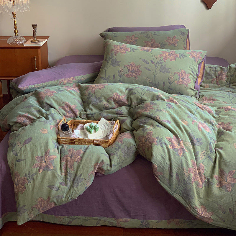 French Yarn-dyed Jacquard Double-layer Yarn Cotton Gauze Four-piece Set