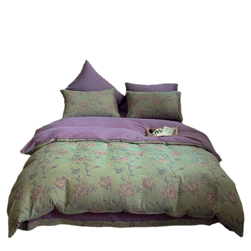 French Yarn-dyed Jacquard Double-layer Yarn Cotton Gauze Four-piece Set