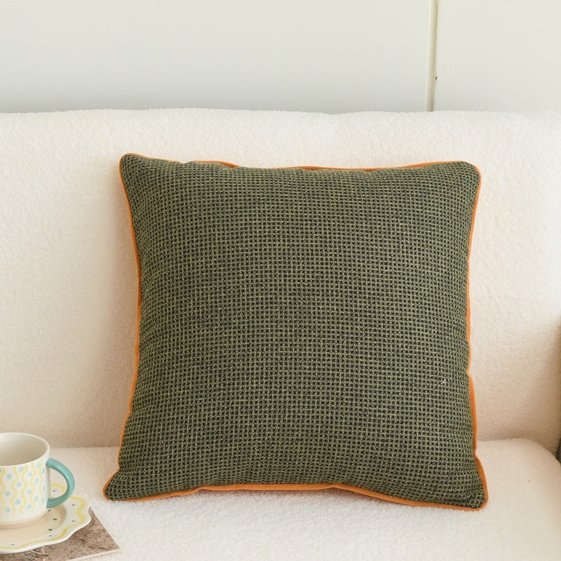 Simple Cotton And Linen Cushion Orange Plaid Pillow Cover