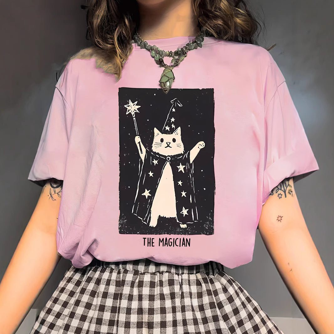 Women's Magic Kitten Cute Printed Cartoon Short Sleeve