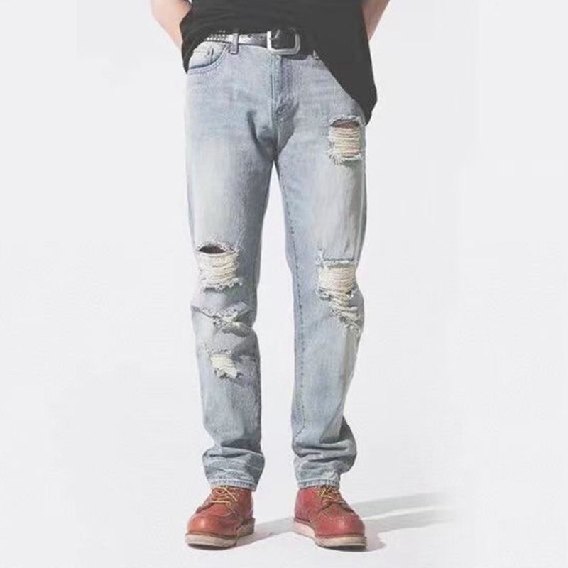 Classic Washed Old Knife Ripped Denim Length
