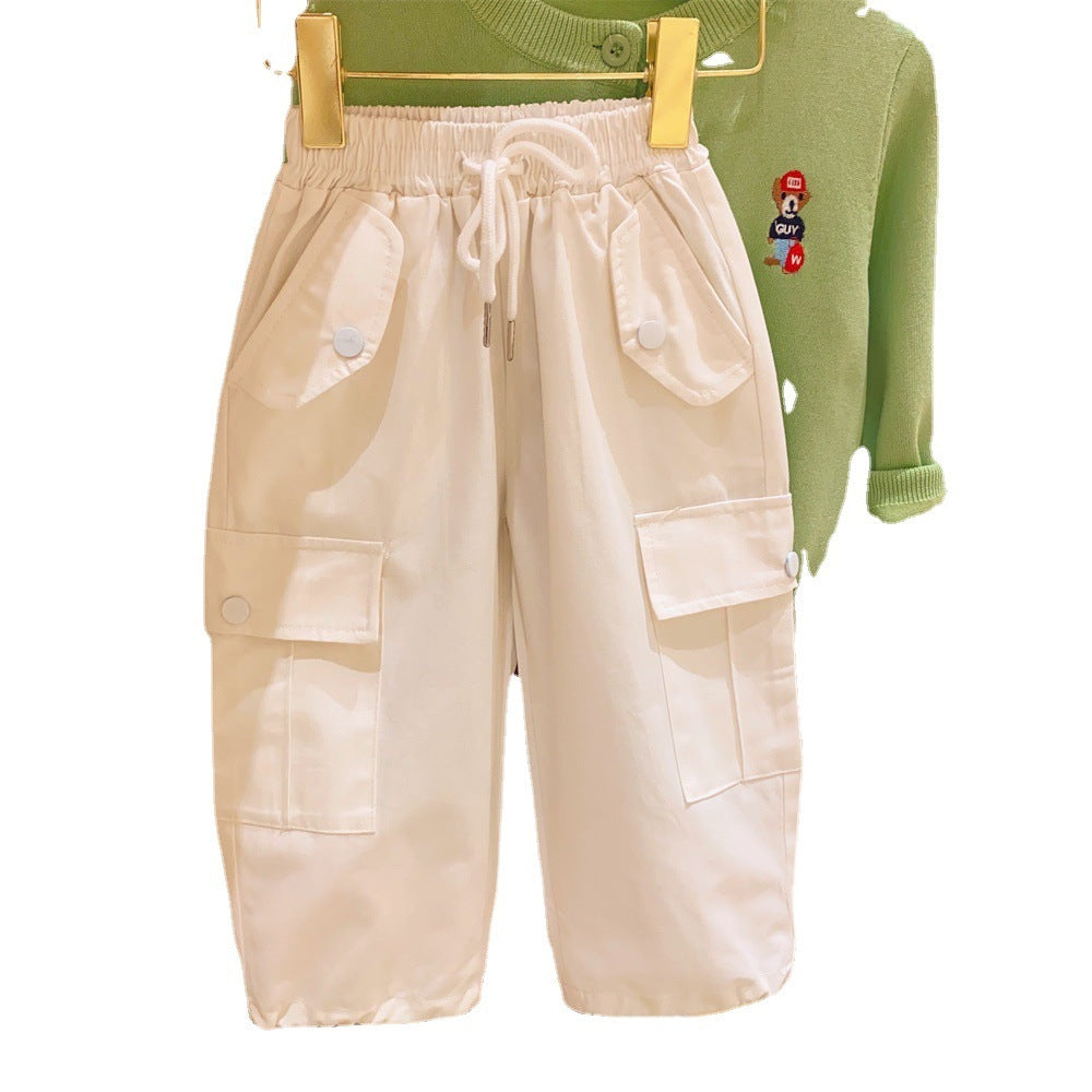 Girls' Pants Lace-up Large Pocket Loose Ankle-tied Wide Leisure Cargo Sweatpants