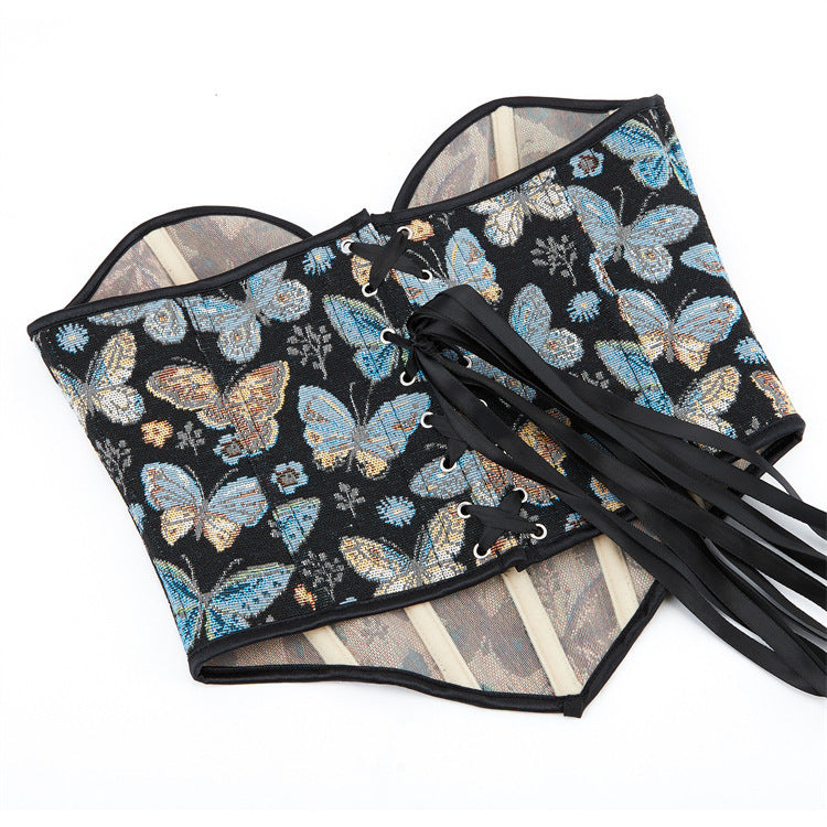 Blue Butterfly Pattern Tube Top Push Up Ladies