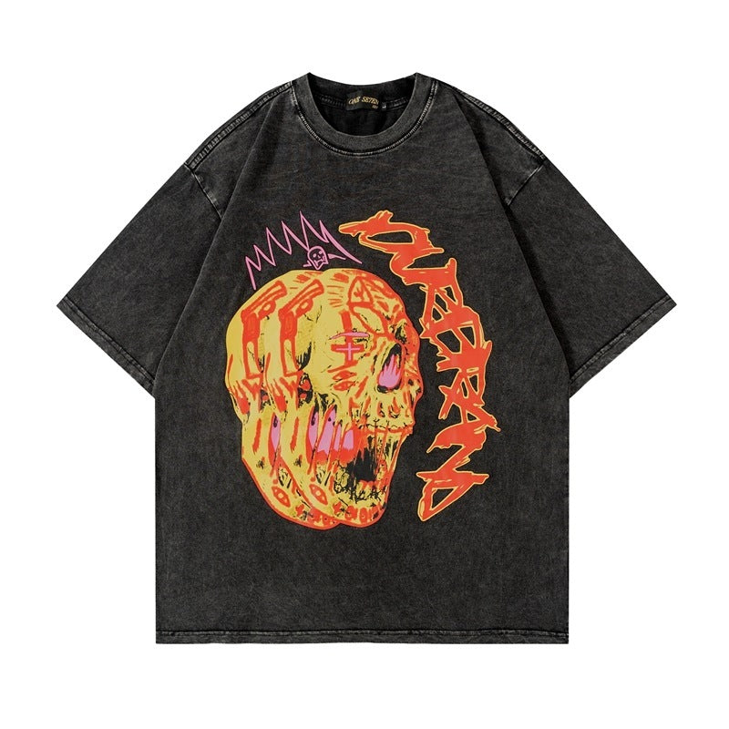 High Street Vintage Fashion Skull Flame Print T-shirt