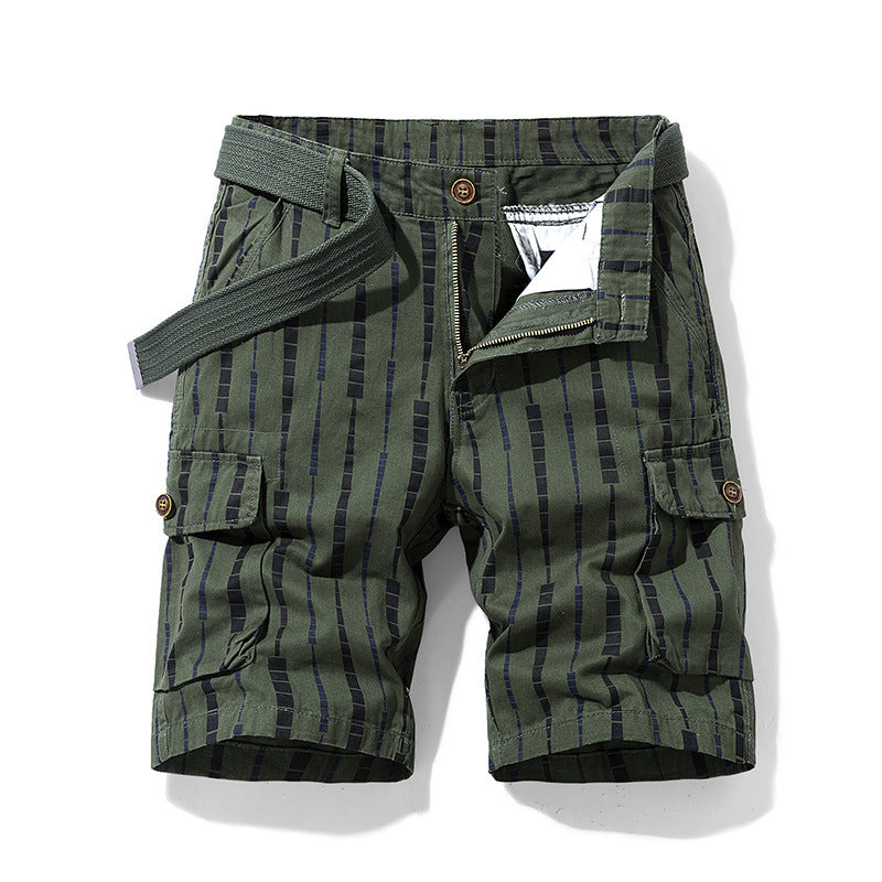 Men's Overalls Youth Five-point Pants Straight Multi-pocket Pants