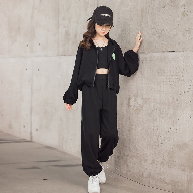Korean Style Zip-up Shirt Casual Pants Three-piece Children's Sportswear
