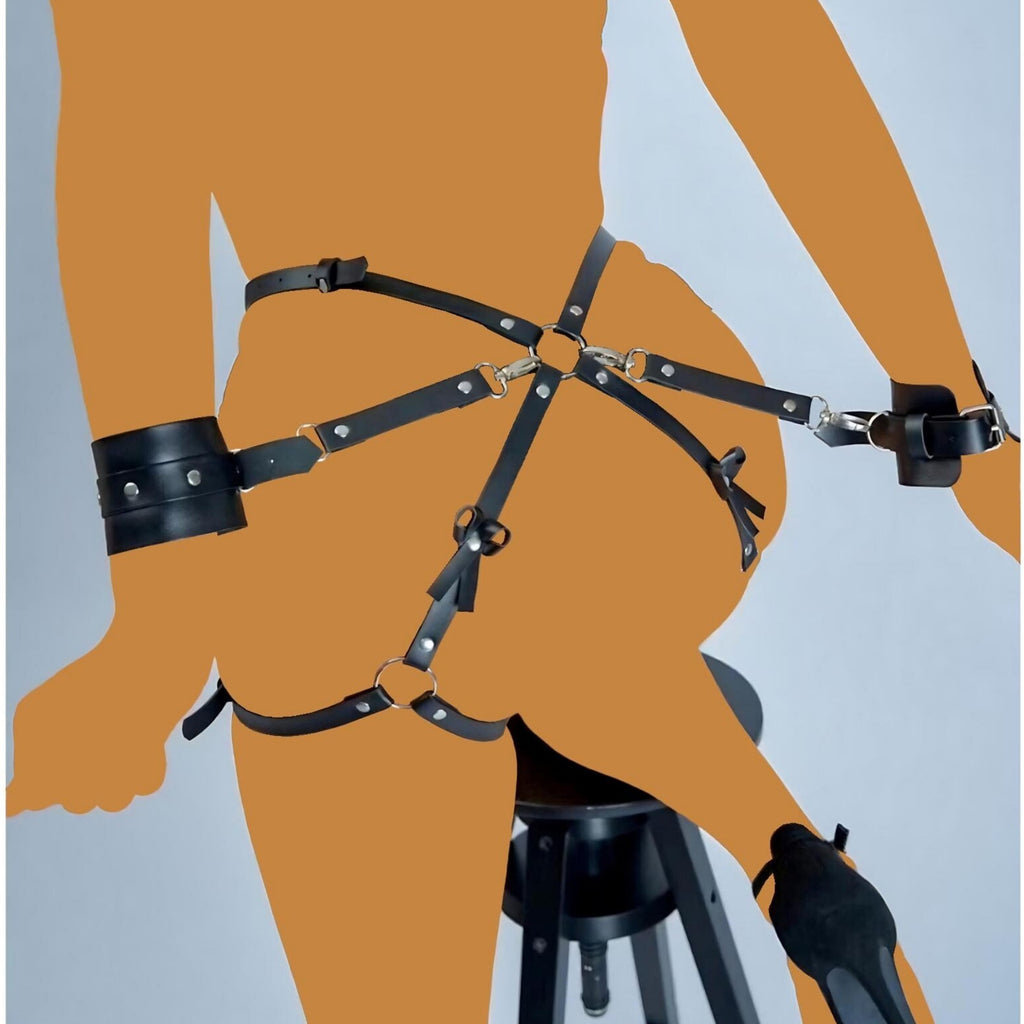 Women's Black Bow Leather Belt Couple Sm Flirting Panties