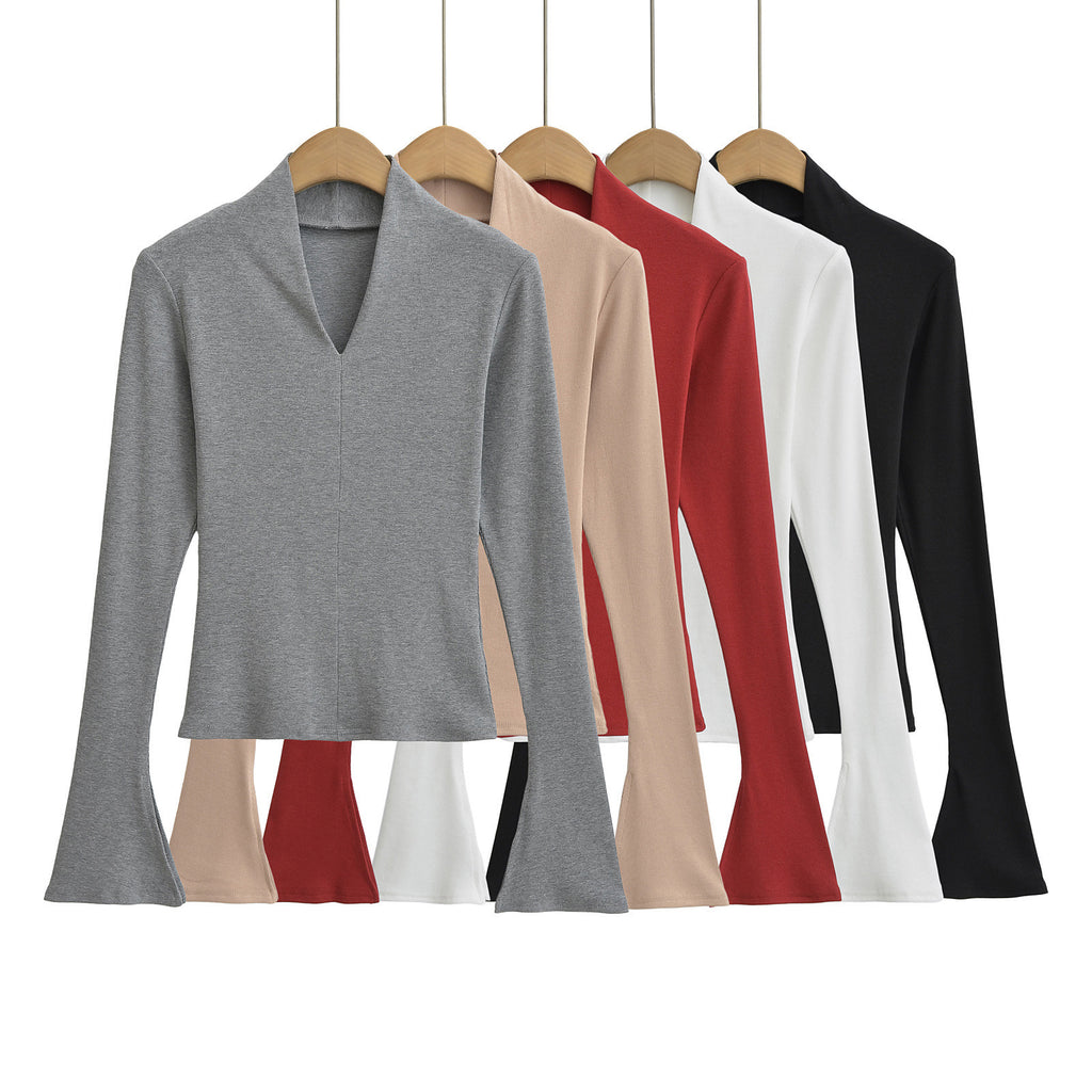 Women's Bottoming Shirt Sexy Slim Flared Long Sleeve