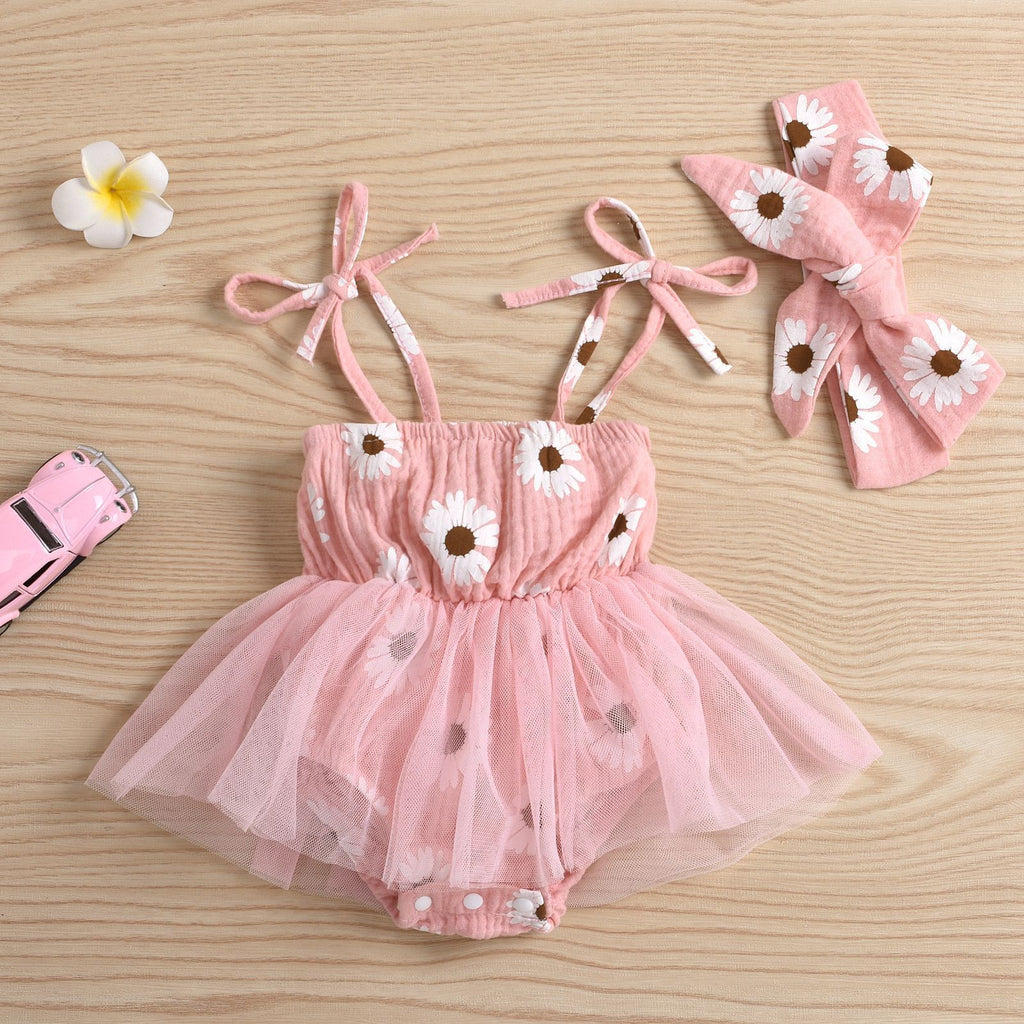 Infant Lace-up Mesh Triangle Romper Daisy