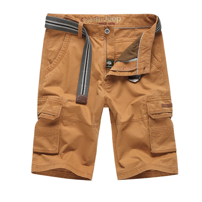 Men's Cotton Washed Fashion Solid Color Multi-pocket Casual Shorts