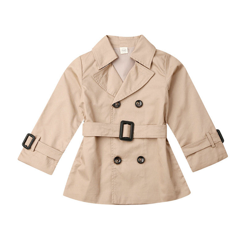 Girls Jacket Children's Double-breasted Lapel Trench Long