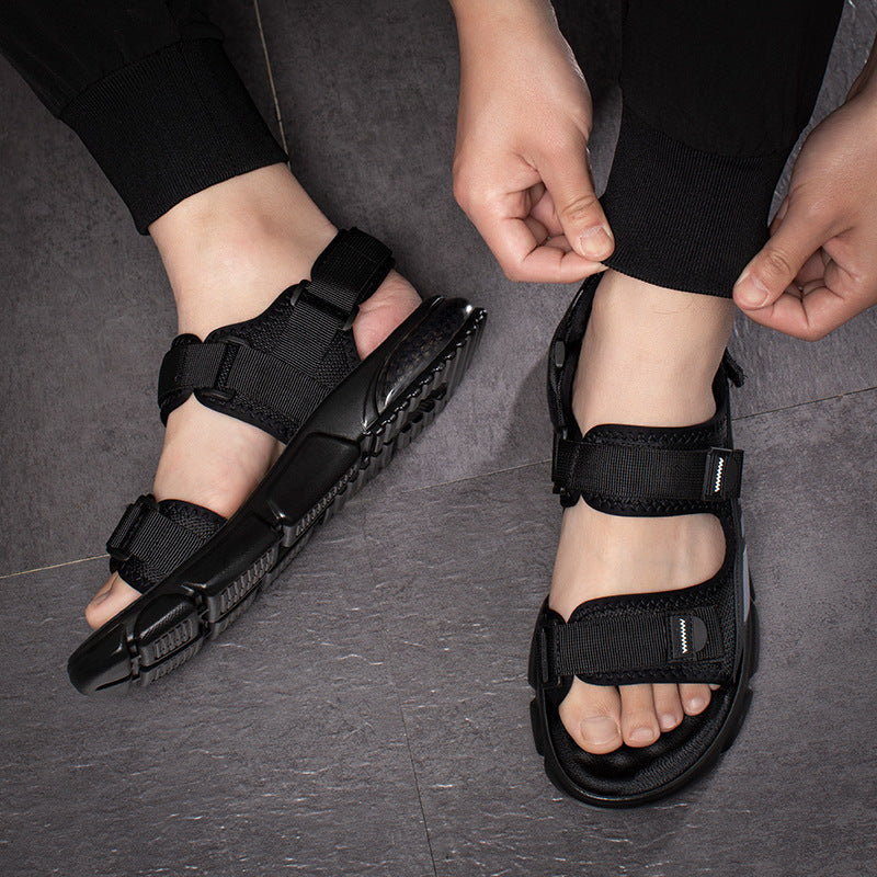 Men's Sandals Summer New Outdoor Casual Velcro Men's Sandals Air Cushion Beach Shoes Latex Soft Bottom Roman Shoes