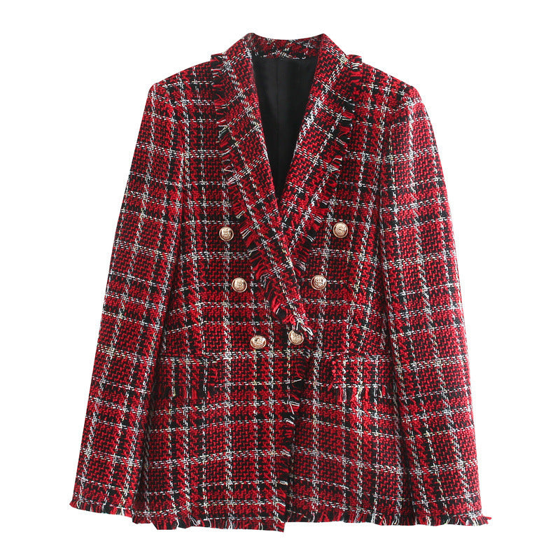 Small Fragrant Tweed Plaid Suit Jacket