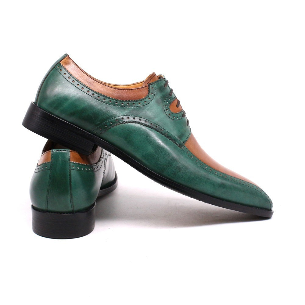 British Fashion Carved Color Matching Leather Shoes Cowhide Business