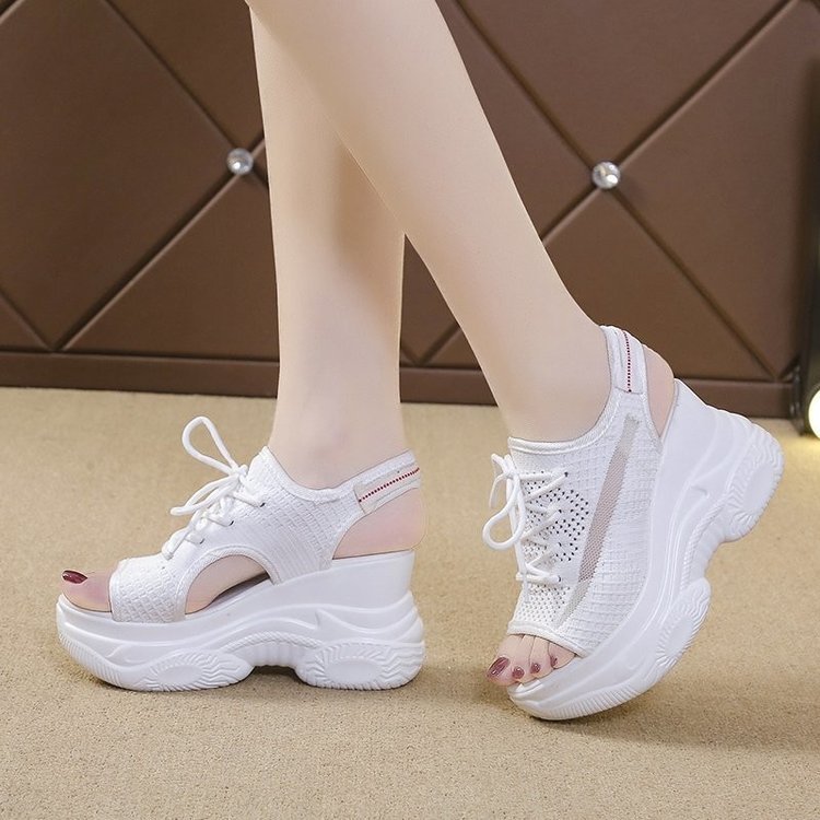 Women's Platform Mesh Surface Breathable Lace-up Wedge Sandals