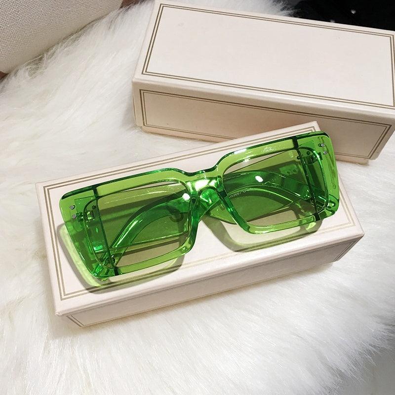 Men's And Women's Rectangular Large Frame Trendy Pink And Green Face-looking Sunglasses