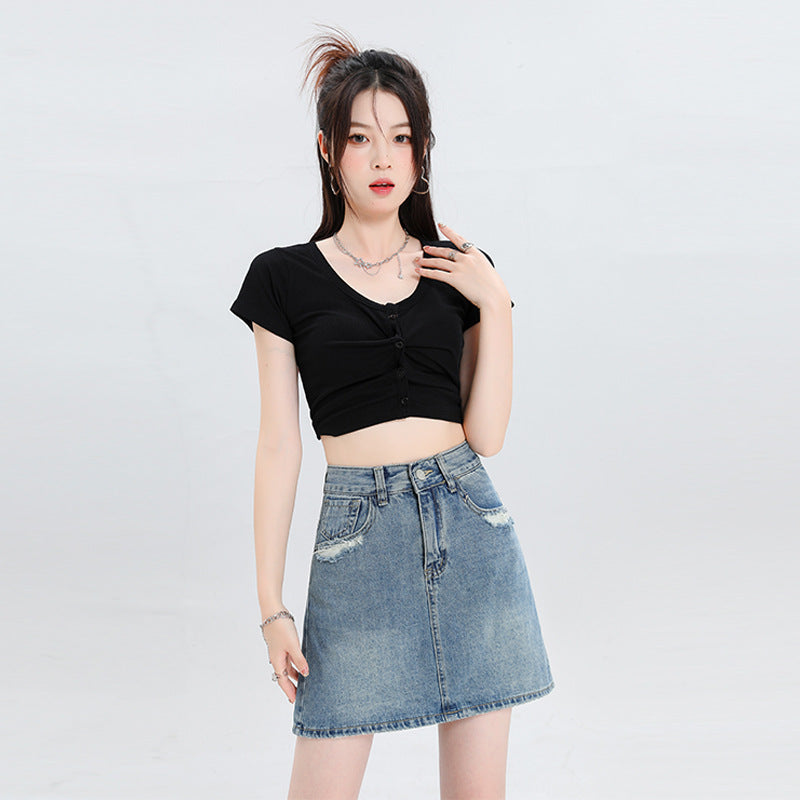 Design Worn High Waist Thin Slimming A- Line Skirt