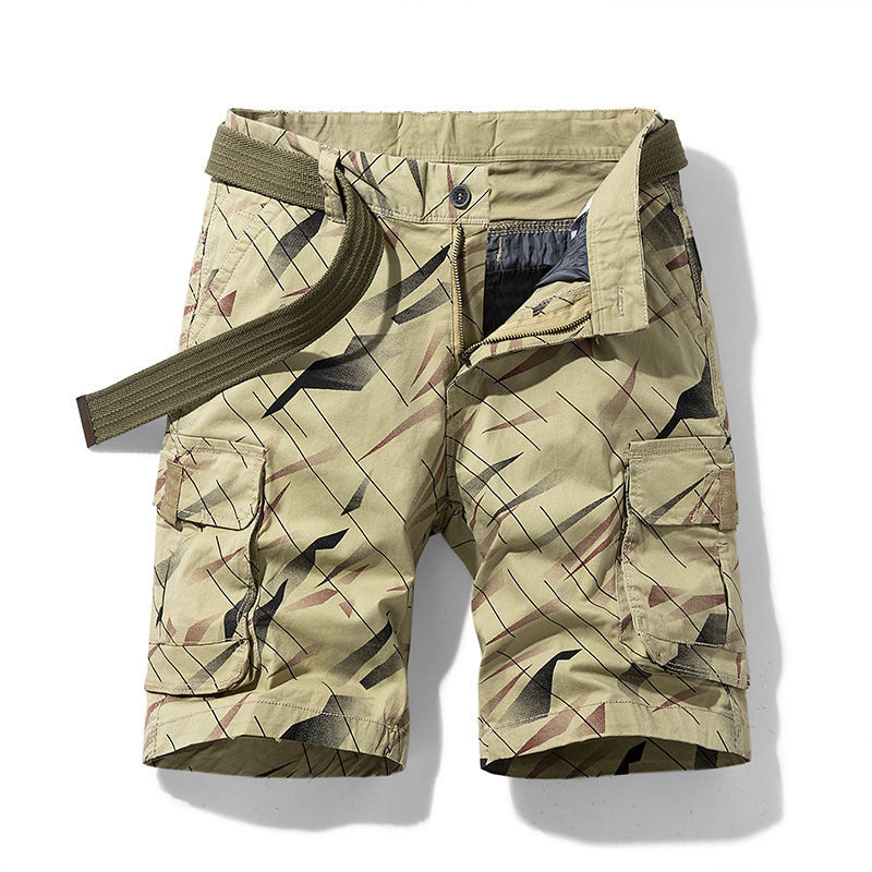Summer New Youth Loose Cropped Pants Geometric Printed Stretch Overalls Shorts