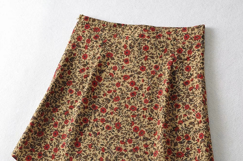 High Waist Make Legs Look Long Curved Hem Printing Skirt A- Line Skirt
