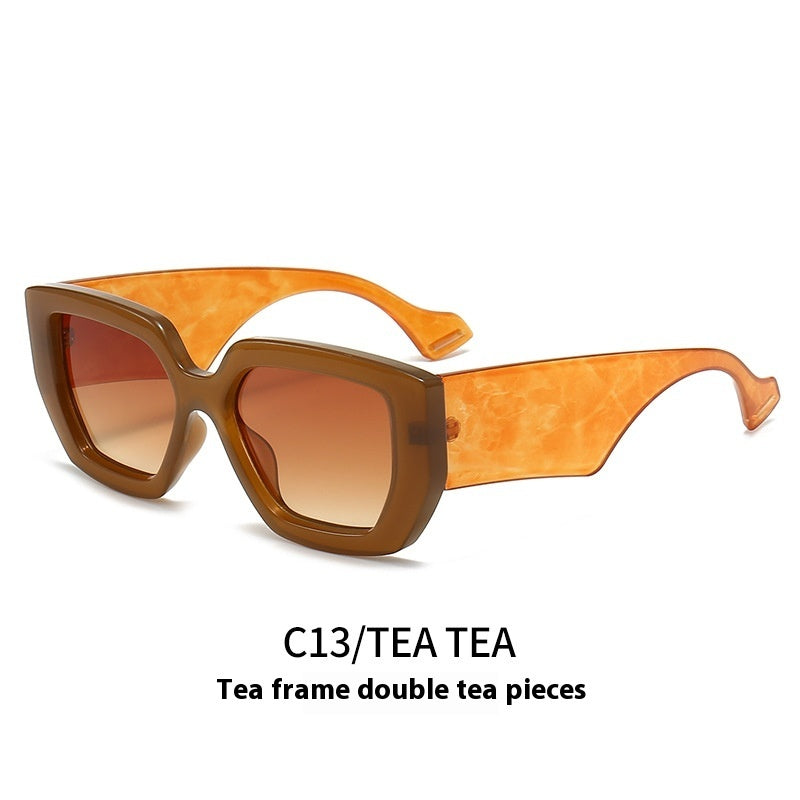 Big Square Rim Contrast Color Sunglasses Female To Make Round Face Thin-looked Fashion