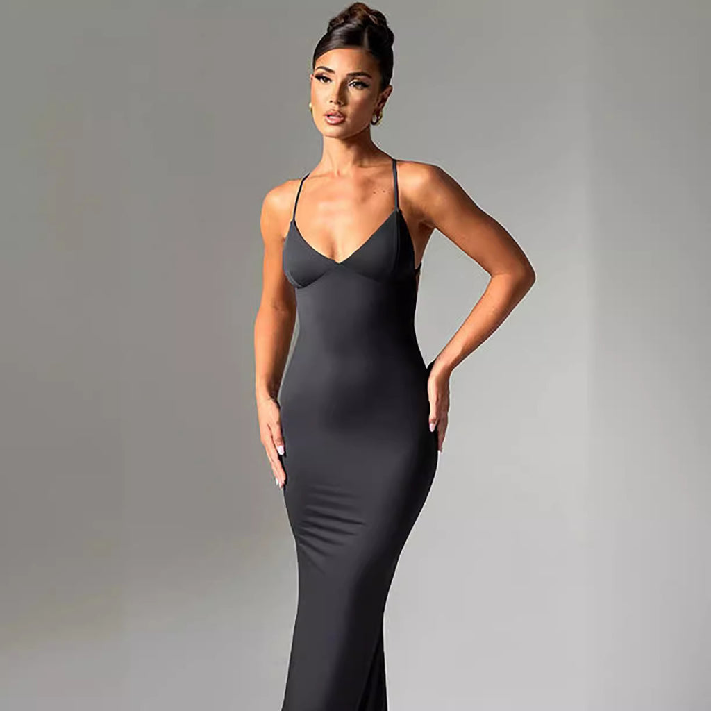 Women's Backless Cross Shoulder Strap Pleated Dress