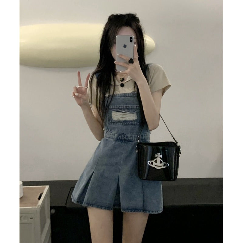 Women's Fashion Casual Denim Brace Dress