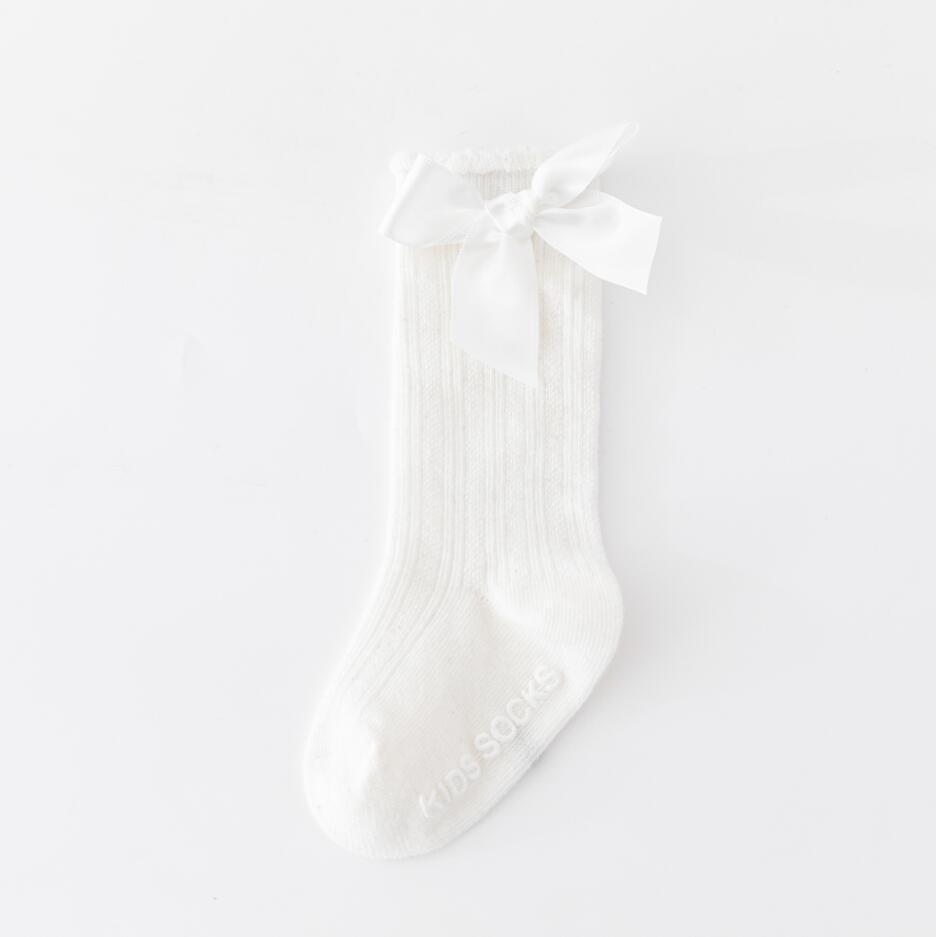 New Boys And Girls Solid Color Striped Stockings Pure Cotton Non-slip Bubble Mouth Baby Bow Tube Socks