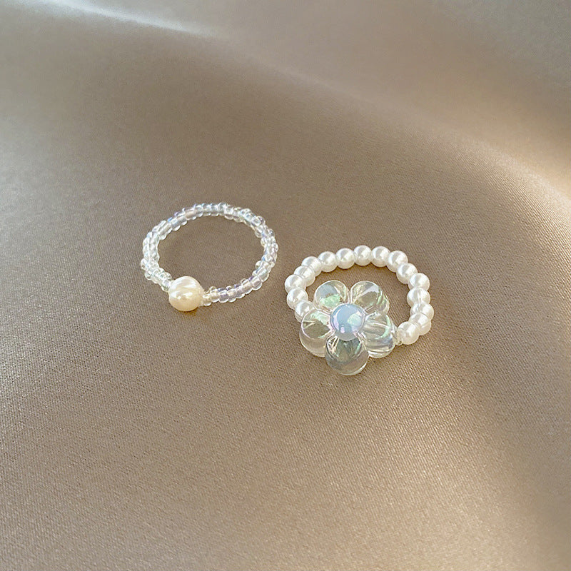 Ins Super Fairy Pearl Elastic Rope Two-piece Ring