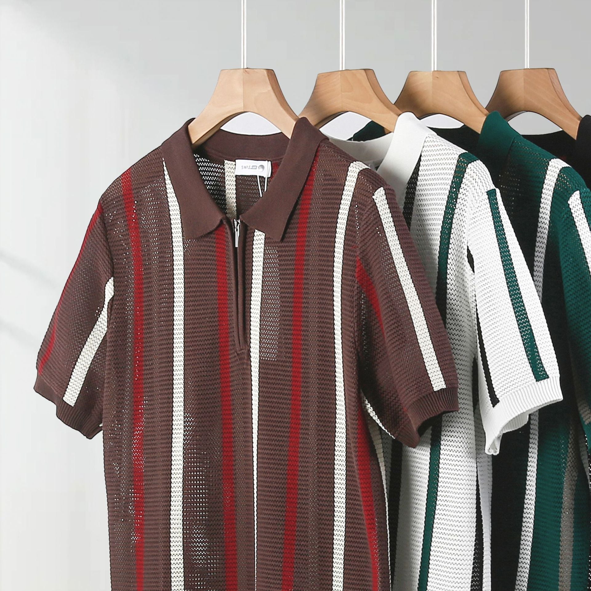 Hollow Mesh Short-sleeved Knitting Polo Shirt