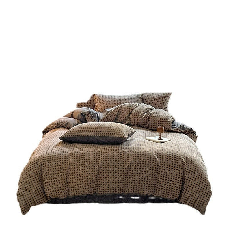 Houndstooth Cotton Double-layer Yarn Four-piece Set Single Fitted Sheet Quilt Cover