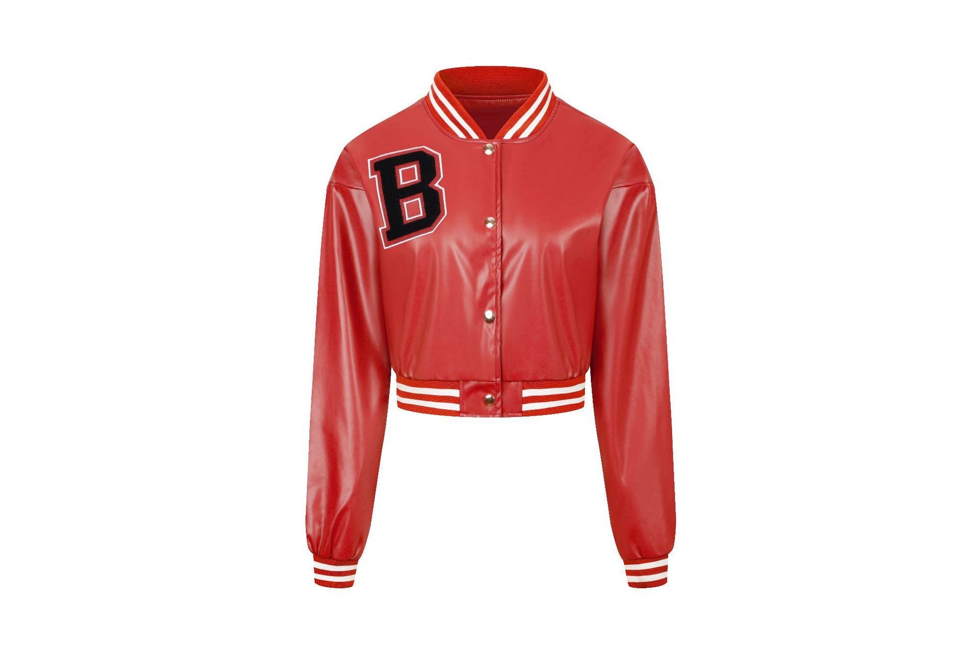 Women's Color Matching Thread Leather Baseball Uniform Coat Top