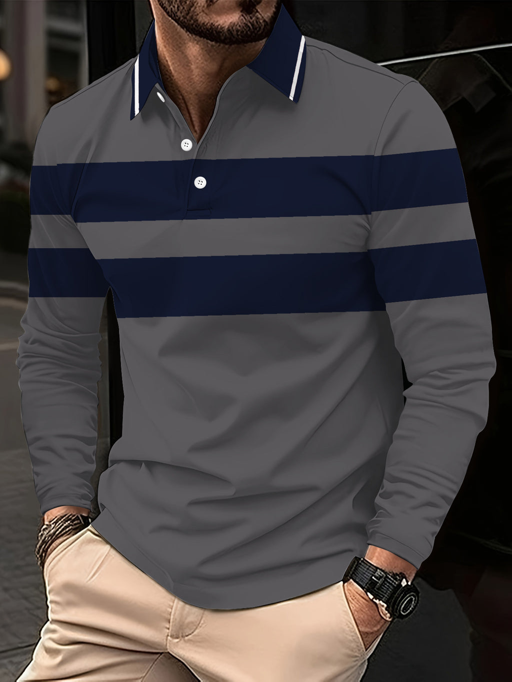 European And American 3D Digital Printing Lapel Short Sleeve Pullover Leisure Men's T-shirt Buckle