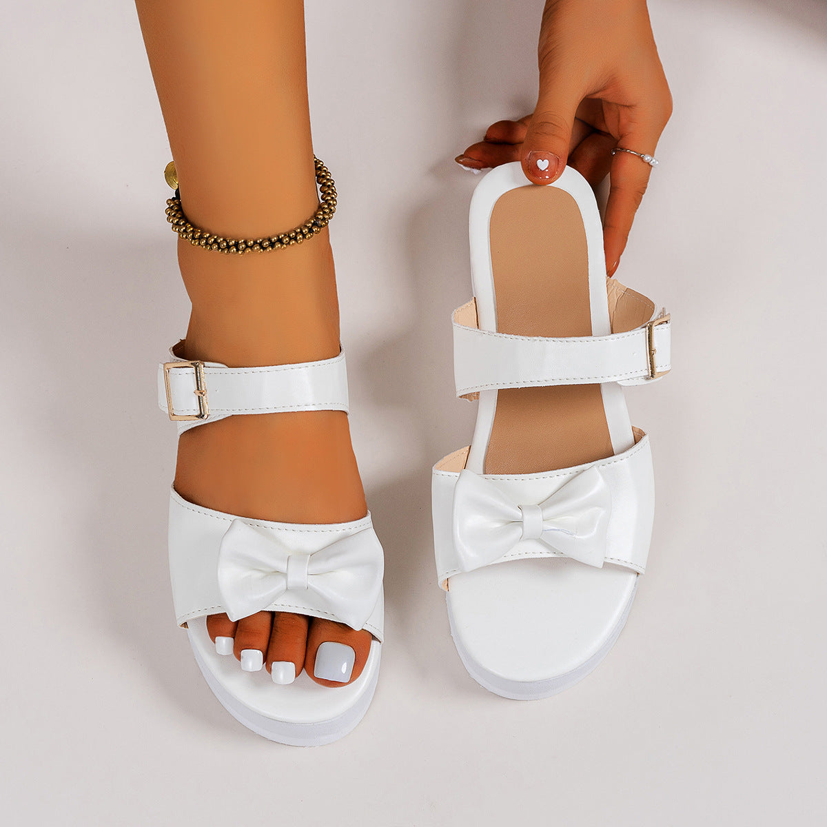 Women's Flat Suede Slip-On Solid Bow Sandals