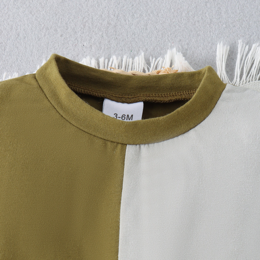 Spring And Summer Boys' Multicolor Stitching Round Neck Short-sleeved