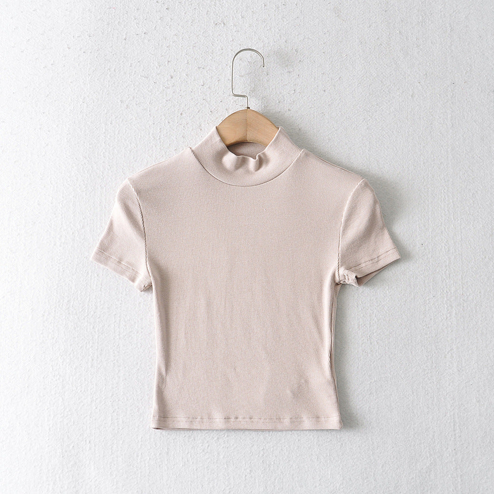 Women's Fashion Solid Color Short Sleeve Slim Fit T-Shirt Top