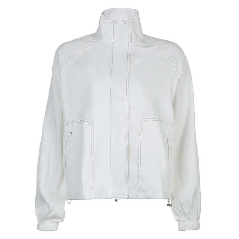Loose fitting high collar outdoor sports jacket