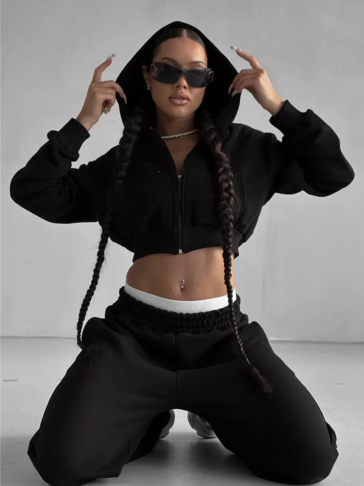 Women's Solid Color Leisure Long-sleeved Hooded Sweater Trousers