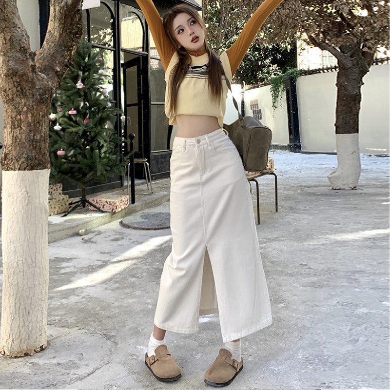 High Waisted Loose A-line Mid Length Wrap Hip Skirt