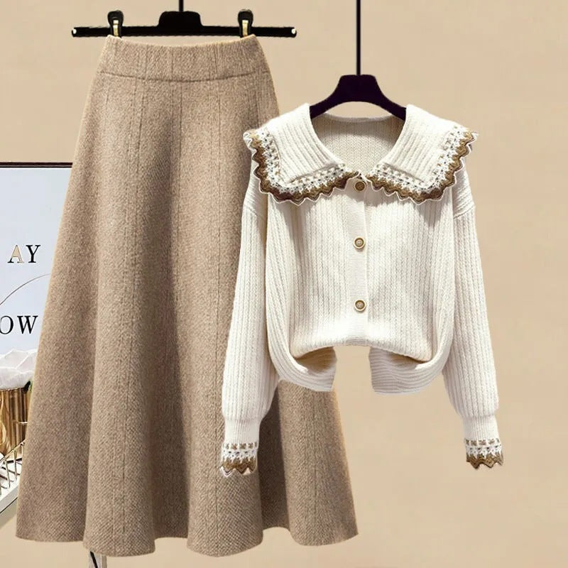 Lazy Wind Wear Design Sense Niche Sweater Slimming Skirt Two-piece Set