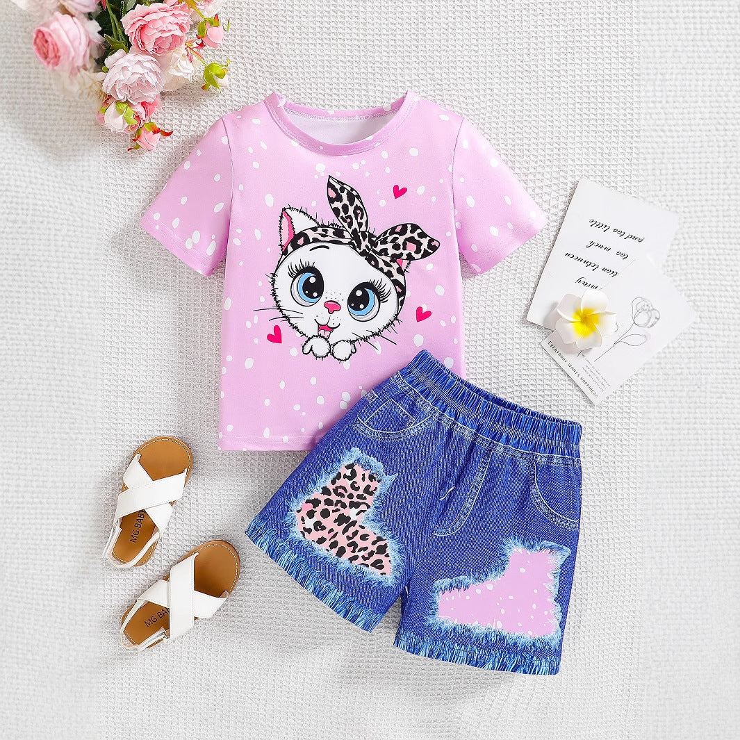 Cartoon Leopard Print Printed Two-piece Suit