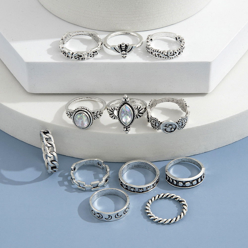 Twelve-piece Moon Embossed Lion Head Joint Ring Set