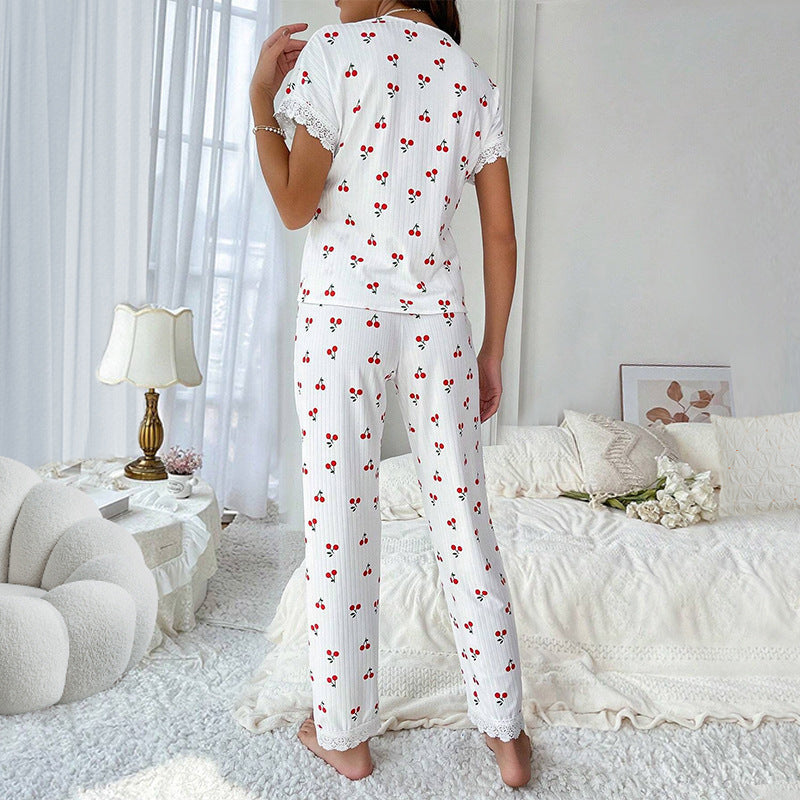 European And American Style Women's Pajamas Autumn And Winter Sexy V-neck Lace Pajamas